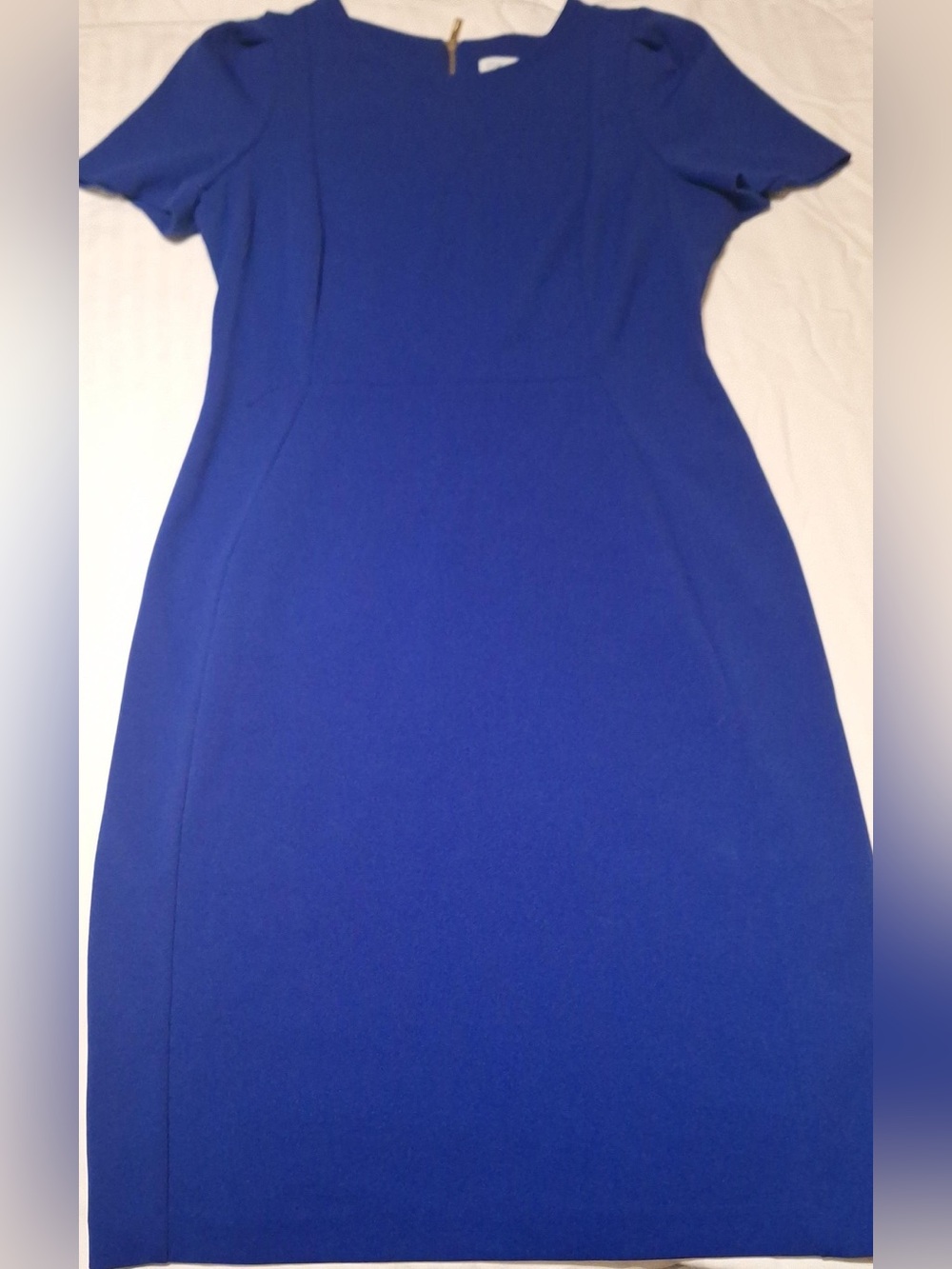 Calvin Klein Blue Sheath Dress Womens 10 Knee Length Short Sleeve Zip